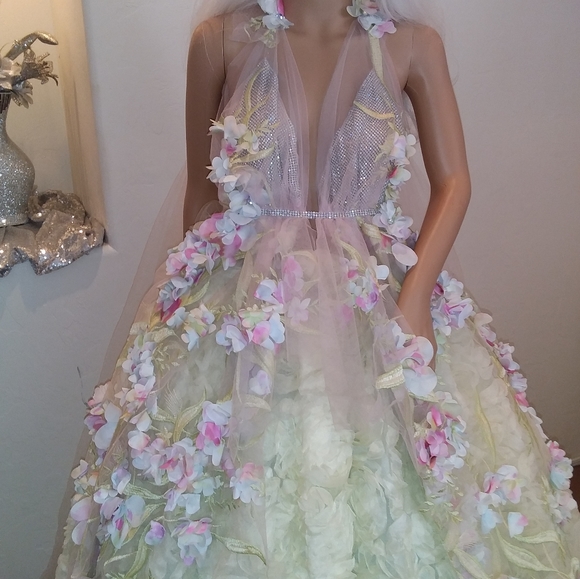 SAMPLE GOWN-HYACINTH Watercolor Rainbow Flower Woodland Princess Bridal Gown Set - Picture 9 of 13